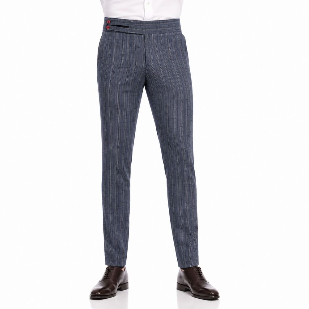 Mens 32 Gurkha Pants Blue White Textured Stripe Slim Flat Front Dress Trousers